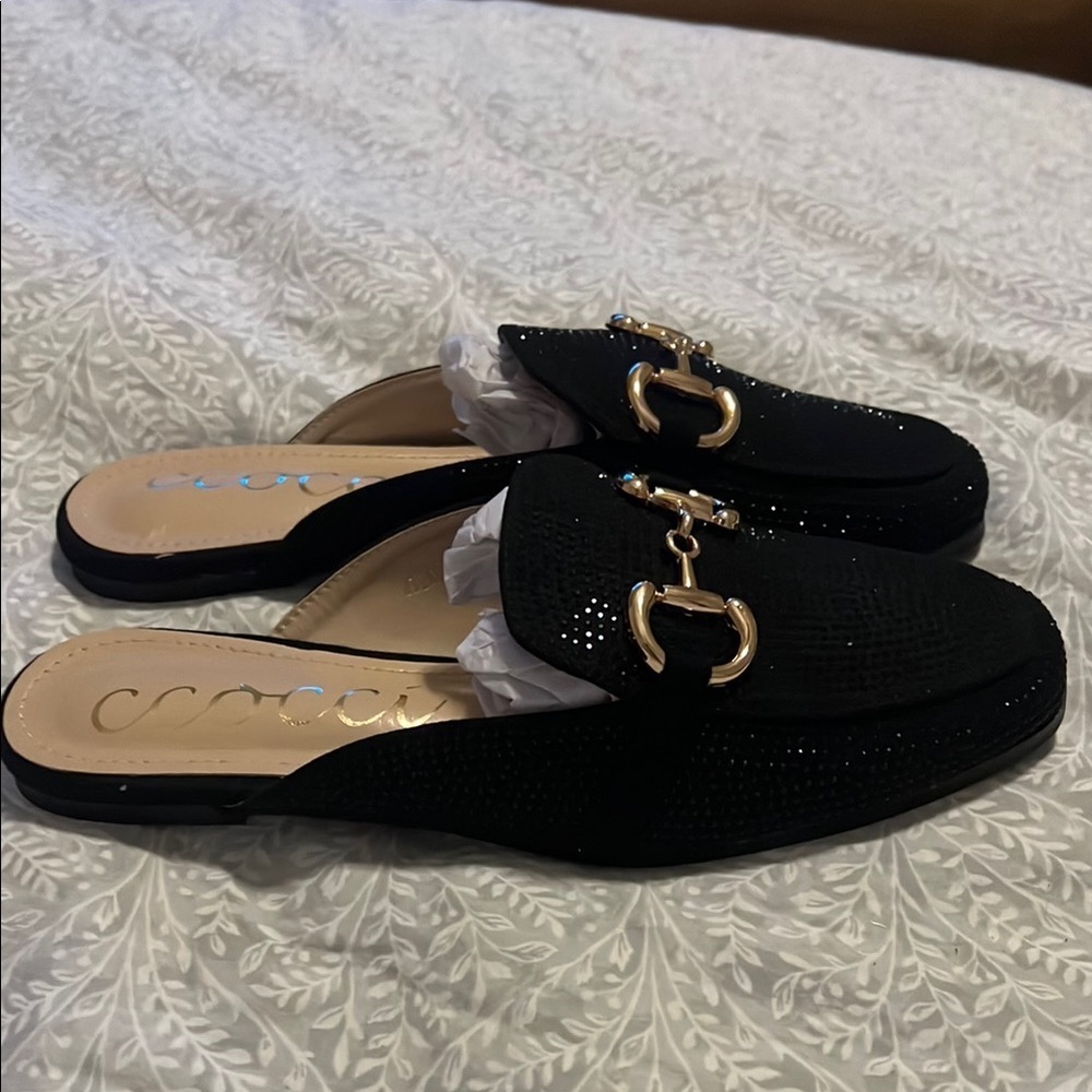 CCOCCI Black Mules with Gold Horsebit Hardware Size 8 - Picture 3 of 4